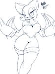  anthro bat blue_theme breasts female looking_at_viewer mammal nipple_bulge pussy rouge_the_bat solo sonic_(series) standing wide_hips wings xenochelle 