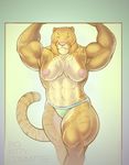  2014 abs anthro areola blush breasts clothed clothing doorway feline female hybrid hyper hyper_muscles liger lion mainlion mammal muscular muscular_female nipples partially_clothed sara_(character) small_breasts solo thick_thighs tiger topless underwear wide_hips 