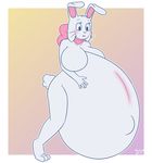  anthro belly big_belly big_breasts bittersweet_candy_bowl bow breasts bunny_ears_(disambiguation) cat dawnvula feline female fur huge_breasts inflation lagomorph lucy_(bcb) mammal nude rabbit simple_background teenager webcomic white_fur young 
