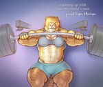  2014 abs anthro bench_press bra breasts clothing exercise eyes_closed feline female gym hybrid hyper hyper_muscles liger lion mainlion mammal muscular muscular_female pecs shorts small_breasts solo thick_thighs tiger underwear vein veiny_muscles weightlifting weights workout 