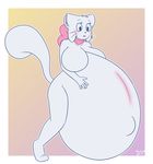  anthro belly big_belly big_breasts bittersweet_candy_bowl bow breasts cat dawnvula feline female fur huge_breasts inflation lucy_(bcb) mammal nude simple_background teenager webcomic white_fur young 