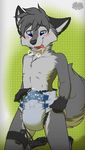  anthro bulge canine diaper male mammal open_mouth sex_toy solo tagme tongue vibrator wolf yuniwolfsky 