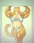 2013 abs anthro blush bra breasts clothing doorway feline female green_eyes hybrid liger lingerie lion mainlion mammal markings muscular muscular_female pecs small_breasts solo thick_thighs thong tiger underwear wide_hips 
