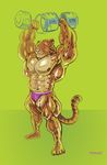  2012 abs anthro areola benji_(character) bulge clothed clothing clouded_leopard ear_piercing exercise feline green_eyes jockstrap mainlion male mammal muscular muscular_male nipples partially_clothed piercing smile solo underwear weightlifting weights workout 