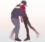  alain_leroy bad_id bad_pixiv_id baseball_cap black_hair closed_eyes con_potata father_and_son hat hug ice_skates jean-jacques_leroy male_focus multiple_boys open_mouth scarf skates smile sparkle younger yuri!!!_on_ice 