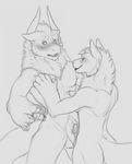  2017 anthro anthro_on_anthro balls black_and_white blush breasts butt canine claws digital_drawing_(artwork) digital_media_(artwork) dragon drawolf duo erection eye_contact female fur hand_on_chest head_tuft horn hybrid invalid_tag looking_up male male/female mammal monochrome naughty_eyes neck_tuft nude open_mouth pawpads paws penis_top pubes seductive side_view simple_background sketch smile teeth tongue tuft under_boob unwanted_erection white_background wolf yaroul 
