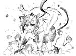  :d aki_poi animal_ears bangs bell blush cat_ears cat_tail eyebrows_visible_through_hair fang greyscale hair_bell hair_between_eyes hair_ornament hood hoodie jingle_bell long_hair looking_at_viewer monochrome nekogasaki_natsuho open_clothes open_hoodie open_mouth pleated_skirt side_ponytail sidelocks sketch skirt smile solo sweatdrop tail urami_koi_koi_urami_koi. v-shaped_eyebrows 