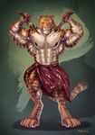  2012 abs anthro areola armpit_hair armpits clothed clothing feline flexing hyper hyper_muscles kukri mainlion male mammal muscular muscular_male nipples partially_clothed sarong siberian_tiger solo tiger 