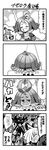  4girls 4koma acerola_(pokemon) arm_up armlet bag beanie closed_eyes comic elite_four gen_6_pokemon gen_7_pokemon gladio_(pokemon) greyscale hair_ornament hair_over_one_eye hala_(pokemon) half_updo handbag hat highres island_kahuna kahili_(pokemon) kingin lychee_(pokemon) mizuki_(pokemon) monochrome multiple_boys multiple_girls open_mouth pokemon pokemon_(creature) pokemon_(game) pokemon_sm shirt short_hair silvally tied_shirt translated trial_captain zygarde zygarde_complete 