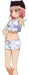  bikini_shorts cap gakkou_gurashi! hand_on_hip legs outstretched_hand short_shorts shorts simple_background takeya_yuki white_background 