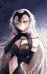  bad_id bad_pixiv_id baocaizi bare_shoulders blonde_hair breasts chain cleavage collarbone elbow_gloves eyebrows_visible_through_hair eyelashes fate/grand_order fate_(series) fur_trim gloves hand_on_own_face headpiece highres jeanne_d'arc_(alter)_(fate) jeanne_d'arc_(fate)_(all) large_breasts long_hair navel navel_cutout pale_skin parted_lips solo very_long_hair 