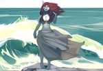  anthro aysu_(midnightsonata) bikini black_lips blue_eyes breasts clothing female fish grey_skin hair leopard_shark lost-paw marine outside red_hair rock sea shark solo swimsuit water wave white_skin 