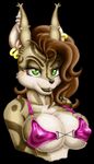  2017 absurd_res anthro big_breasts bra breasts cleavage clothed clothing erect_nipples facial_piercing feline female happyanthro hi_res lip_piercing mammal nipple_bulge nipples piercing smile solo underwear 