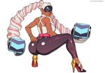  arms_(game) ass back blue_eyes breasts chilla_(arms) drill_hair earrings full_body high_heels jewelry large_breasts lipstick long_hair looking_back makeup mask multicolored_hair nisetanaka pants pink_hair prehensile_hair shiny shiny_skin silver_hair sleeveless sleeveless_turtleneck solo squatting tight tight_pants toned turtleneck twin_drills twintelle_(arms) two-tone_hair unzipping very_long_hair white_background zipper_pull_tab 