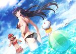  ahoge arm_at_side ass ball bangle bare_arms bare_legs bare_shoulders beachball bikini black_bikini black_hair black_swimsuit blonde_hair blue_eyes blue_hair blue_sky bow bow_bikini bracelet breasts clenched_hands cloud cloudy_sky collarbone dark_skin day dutch_angle eyelashes floating_hair frilled_bikini frills from_behind gradient gradient_hair hair_between_eyes hand_on_hip highres holding holding_umbrella innertube jewelry lips long_hair looking_at_viewer looking_back lying lying_on_water medium_breasts midriff mole mole_under_eye multicolored_hair multiple_girls navel ocean on_back one-piece_swimsuit orange_hair original outdoors parasol parted_lips partially_submerged pink_bow pink_lips puma_(hyuma1219) red_bikini red_hair shiny shiny_clothes short_hair shoulder_blades side-tie_bikini sideboob sidelocks sky small_breasts smile sparkle standing stomach streaked_hair striped swimsuit teeth tsurime two-tone_hair umbrella very_long_hair wading water wavy_hair wet white_hair wind yellow_eyes 