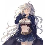  belt granblue_fantasy jacket long_hair navel open_clothes open_jacket sabanobori silva_(granblue_fantasy) silver_hair skirt solo yellow_eyes 