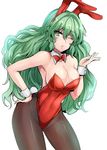  ;o alternate_costume animal_ears armpits bangs bare_shoulders blown_kiss bow bowtie breasts bunny_ears bunny_girl bunnysuit cleavage commentary_request contrapposto covered_navel cowboy_shot detached_collar fake_animal_ears fishnet_pantyhose fishnets green_eyes green_hair hand_on_hip highres kazami_yuuka kazami_yuuka_(pc-98) large_breasts leotard long_hair looking_at_viewer one_eye_closed pantyhose parted_lips red_bow red_leotard red_neckwear sideboob solo standing touhou touhou_(pc-98) unmoving_pattern very_long_hair wavy_hair wrist_cuffs y2 