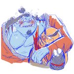  arm_on_shoulder blush boar chekera cold_sweat emboar fish hug jinbe mammal marine muscular nintendo obese one_piece overweight pok&eacute;mon porcine simple_background sketch standing steam video_games white_background 