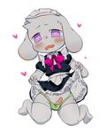  &lt;3 &lt;3_eyes anthro asriel_dreemurr blush boss_monster caprine clothed clothing crybleat crying cub erection fur goat long_ears looking_at_viewer maid_uniform male mammal open_mouth penis simple_background solo tears undertale underwear uniform video_games white_background white_fur young 