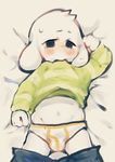  anthro asriel_dreemurr blush boss_monster caprine clothed clothing crybleat crying fur goat long_ears looking_at_viewer male mammal simple_background solo tears undertale underwear video_games white_fur young 