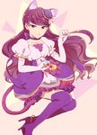  animal_ears blush cure_macaron dress kirakira_precure_a_la_mode kotozume_yukari long_hair magical_girl precure purple_hair smile tail violet_eyes 