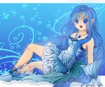  blue blue_background blue_dress blue_eyes blue_hair dress hair_ornament hairclip houshou_hanon long_hair mermaid mermaid_melody_pichi_pichi_pitch monster_girl shell_necklace star 