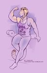  2014 anthro blonde_hair breasts clothing exercise eyes_closed feline female flexing gym hair hybrid keely_(character) leggings legwear liger lion mainlion mammal markings muscular muscular_female shirt small_breasts solo tank_top tiger weightlifting weights workout 