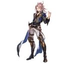  belt blue_eyes boots braid full_body granblue_fantasy jewelry long_hair male_focus minaba_hideo official_art pink_hair ponytail randall_(granblue_fantasy) ring solo teeth transparent_background 