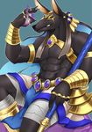  abs anthro anubian_jackal bulge canine clothing jackal loincloth looking_at_viewer male mammal mbvgfw1108 muscular solo teeth 