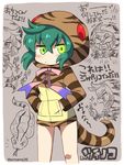  blush eromame green_eyes green_hair hands_in_pockets japari_coin kemono_friends looking_at_viewer pink_ribbon purple_ribbon ribbon short_hair snake_tail solo striped_tail tail translated tsuchinoko tsuchinoko_(kemono_friends) twitter_username 