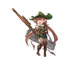  boots closed_eyes dagger earrings full_body gloves granblue_fantasy gun happy_tears harvin hat jewelry long_hair low_twintails ludmila_(granblue_fantasy) minaba_hideo official_art open_mouth red_hair rifle solo tears teeth transparent_background twintails weapon 