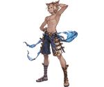  abs animal_ears belt blonde_hair blue_eyes bracelet chain dark_skin dark_skinned_male erune eyewear_on_head facial_hair full_body granblue_fantasy jewelry lowain_(granblue_fantasy) male_focus minaba_hideo official_art sandals shirtless solo sunglasses swimsuit transparent_background 