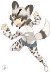  :o african_wild_dog_(kemono_friends) african_wild_dog_print animal_ears black_hair black_ribbon blonde_hair boots brown_eyes brown_hair clenched_hand denim denim_shorts dog_ears dog_tail dot_nose eyebrows_visible_through_hair fang fingernails full_body gradient_hair hands_up jumping kemono_friends leg_lift long_sleeves looking_at_viewer multicolored multicolored_clothes multicolored_hair multicolored_legwear neck_ribbon open_hand open_mouth pantyhose pantyhose_under_shorts ribbon satsuyo shirt shoe_ribbon short_hair short_over_long_sleeves short_shorts short_sleeves shorts sidelocks signature simple_background solo tail tsurime v-shaped_eyebrows white_background white_footwear white_shirt 