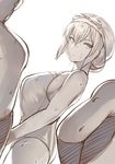  :o blush breasts commentary_request dutch_angle goggles large_breasts lolicept looking_back monochrome one-piece_swimsuit original sweat swim_cap swimsuit wet 