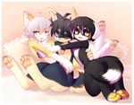  2017 anthro black_hair blue_eyes blue_fur canine clothed clothing crossdressing crunchobar dog fur girly hair male mammal open_mouth pawpads shota smile white_fur white_hair wolf yellow_eyes yellow_fur young 