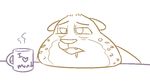  2017 anthro benjamin_clawhauser cheetah clothed clothing cup disney drooling empty_eyes english_text fangs feline male mammal open_mouth overweight restricted_palette saliva simple_background solo text tggeko white_background zootopia 