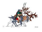  1995 anthro antlers balls boots bridle canine cervine clothed clothing feral footprints footwear fox gloves group hooves horn male mammal melee_weapon open_mouth polearm reindeer reins riding saddle shield side_view simple_background smile snow spear spurs tim_o&#039;rourke walking weapon white_background winter wolf 