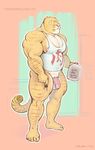  2015 anthro areola balls beverage big_balls big_penis bottomless clothed clothing eyewear feline flaccid glasses hybrid hyper hyper_muscles keys liger lion mainlion male mammal muscular muscular_male nipples partially_clothed pecs penis pubes shirt solo tank_top thick_thighs tiger 