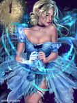  absurdres aleksandra_jedrasik artist_name bare_shoulders black_choker black_hairband blonde_hair blue_bow blue_dress bow breasts choker cinderella cinderella_(disney) cleavage closed_eyes closed_mouth collarbone commentary deviantart_username dress fingernails gloves hair_over_face hairband highres large_breasts leg_garter lips nose off_shoulder pearl_earrings puffy_short_sleeves puffy_sleeves red_lips shiny shiny_hair short_hair short_sleeves signature single_glove solo standing watermark web_address 