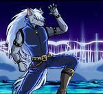  2015 anthro black_nose blue_eyes canine claws clothed clothing fur grey_fur hair long_hair male mammal pretty_cure sellon smile_pretty_cure solo teeth white_hair wolf wolfrun 