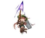  boots closed_eyes earrings full_body gloves granblue_fantasy gun happy_tears harvin hat jewelry long_hair low_twintails ludmila_(granblue_fantasy) minaba_hideo official_art open_mouth red_hair rifle solo tears teeth transparent_background twintails weapon 