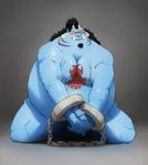  2015 blush cuffs_(disambiguation) facing_viewer fish jinbe kneeling marine namazu obese one_piece overweight scar shackles simple_background tattoo tusks 