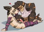  &lt;3 2016 alligator anthro arm_warmers armwear balls bottomless clothed clothing crocodilian digital_drawing_(artwork) digital_media_(artwork) dragon duo eyes_closed flookz flookz_(character) grey_background horn kissing legwear male male/male penis piercing reptile scalie shirt simple_background sitting smile stockings tank_top 
