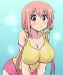  bad_id bad_pixiv_id blush breasts cleavage commentary_request gym_shorts hinako_note huge_breasts long_hair pink_eyes pink_hair sakuragi_hinako scrunchie shorts solo sweat tank_top tawamure twintails yellow_tank_top 