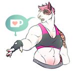  2017 abs anthro backless_gloves biceps biped black_fur black_gloves bra breasts bull_terrier canine claws cleavage clothed clothing digital_media_(artwork) dog female fingerless_gloves flynx-flink front_view fur gloves hair half-length_portrait looking_away mammal multicolored_fur muscular muscular_female open_mouth pictographics pink_eyes pink_fur pink_hair pink_nose pink_tongue portrait short_hair simple_background solo teeth tongue underwear white_background white_fur yellow_claws 