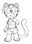  &lt;3 2017 abs anthro barefoot big_eyes big_head black_and_white clothed clothing clothing_lift feline fur happy legwear looking_at_viewer male mammal monochrome oob open_mouth partially_clothed shirt shirt_lift simple_background sketch smile solo standing tiger toony white_background young 