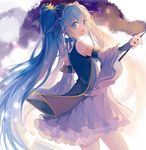  absurdres aqua_hair blue_eyes ccha detached_sleeves dress fingerless_gloves from_side gloves hatsune_miku highres long_hair looking_at_viewer nail_polish open_mouth solo star_night_snow_(vocaloid) twintails very_long_hair vocaloid wand yuki_miku 