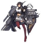  black_hair boots breasts clenched_hands coat fingerless_gloves full_body garter_straps gloves hair_between_eyes headgear kantai_collection large_breasts long_hair looking_at_viewer machinery midriff midriff_peek miniskirt nagato_(kantai_collection) official_art pleated_skirt range_finder red_eyes red_footwear remodel_(kantai_collection) rigging rudder_shoes sakuramon sandbag shizuma_yoshinori skirt smile smokestack solo striped striped_footwear striped_skirt thigh_boots thighhighs transparent_background turret white_skirt zettai_ryouiki 