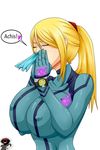  blonde_hair breasts eyes_closed handkerchief huge_breasts metroid samus_aran sneezing tagme war-off-evil 