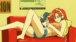  1girl animated animated_gif barefoot boyshorts glasses headphone legs long_hair lying magazine red_hair tengen_toppa_gurren_lagann yoko_littner 